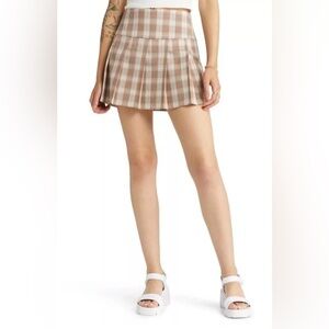 BP. Pleated Plaid Mini Skirt Side Zipper Ivory Brown Women's Size: X-Small NWOT